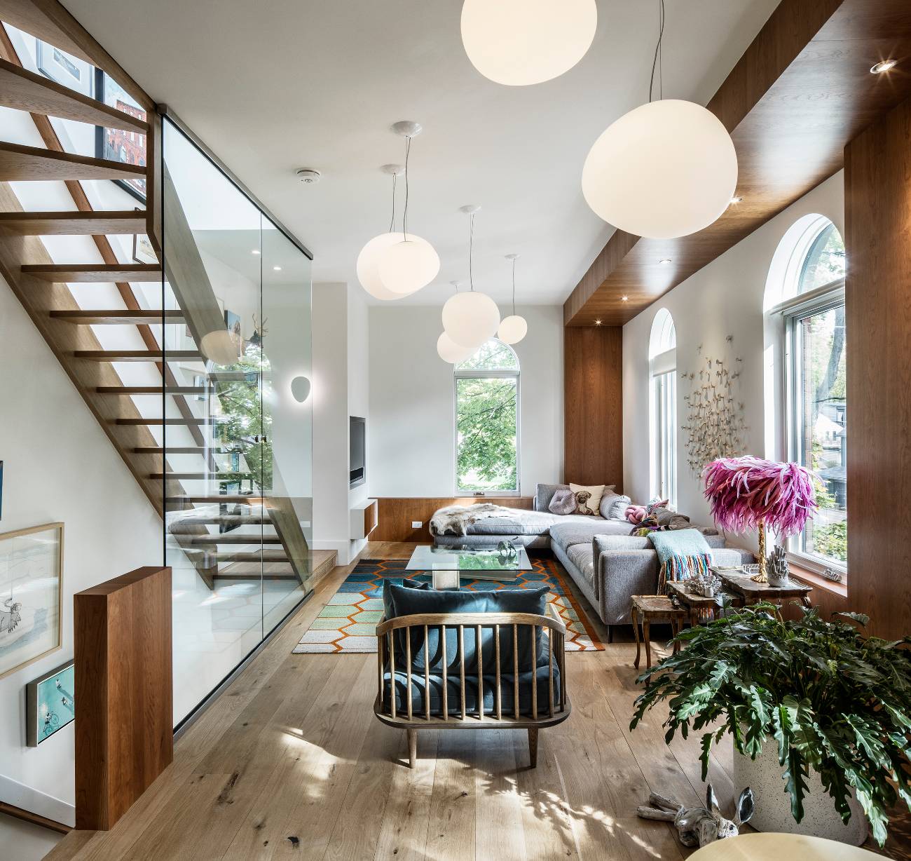 Foscarini Gregg pendants run the length of the study and living space. 